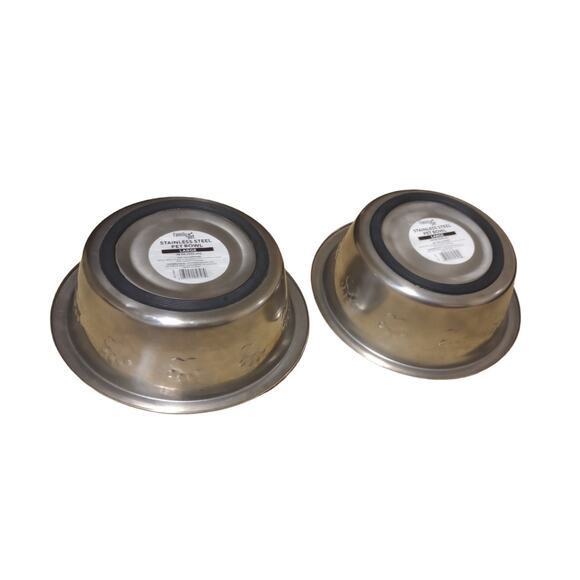 Family Pet Paw Print Non Slip Stainless Steel Pet Bowl Set Large 52OZ 8"X 8" - Picture 3 of 4